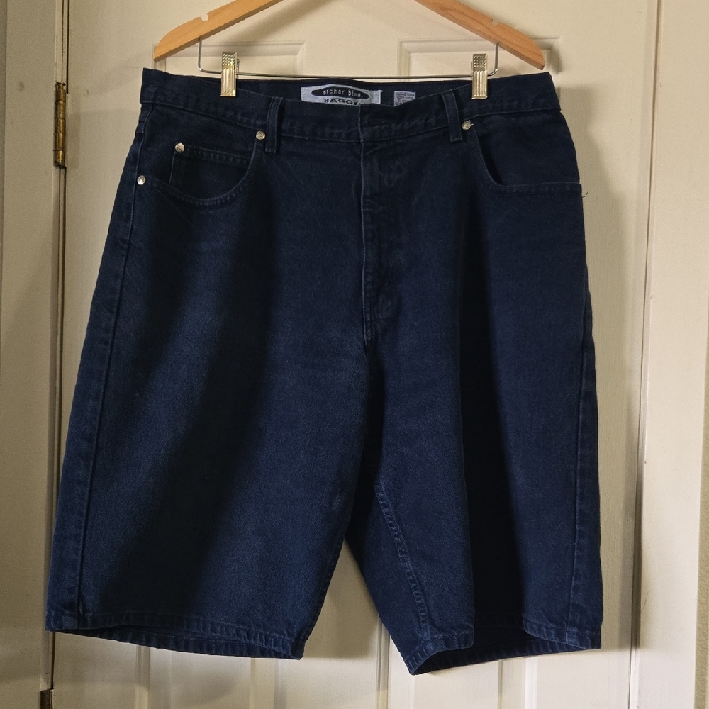 Y2K Vintage Anchor Blue Mens Baggy Skater Jean Shorts Size 40 Navy